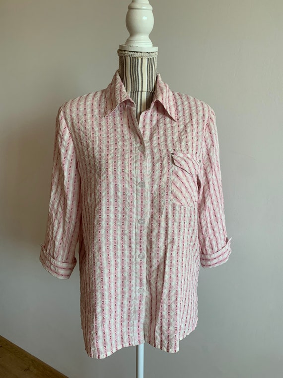 Vintage Textured Crepe Button Down Shirt for Wome… - image 6