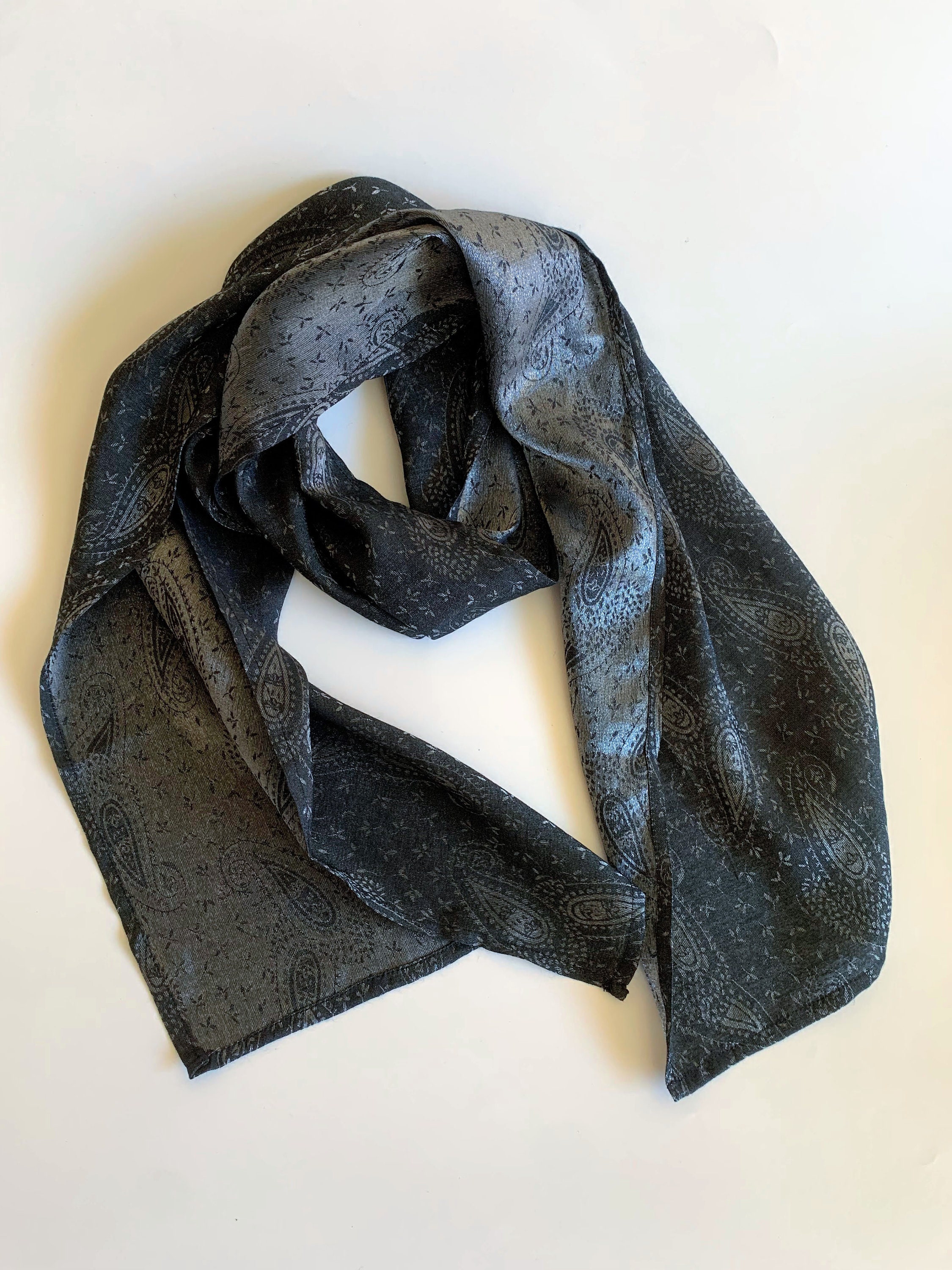 Vintage Black and Silver Scarf, Metallic Neck Scarf for