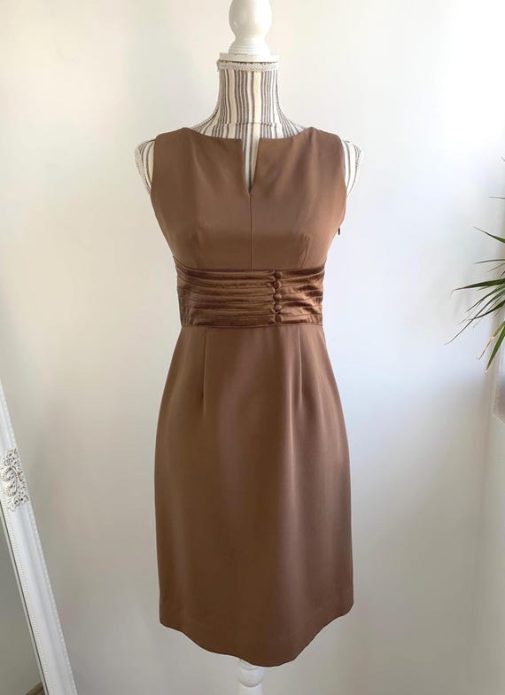 Vintage 90s TALBOTS Pure Silk Dress Size XS, Short Cocktail Dress, Taupe Brown Slim Fit Reception Dress, Classic Elegant Formal Mini Dress
