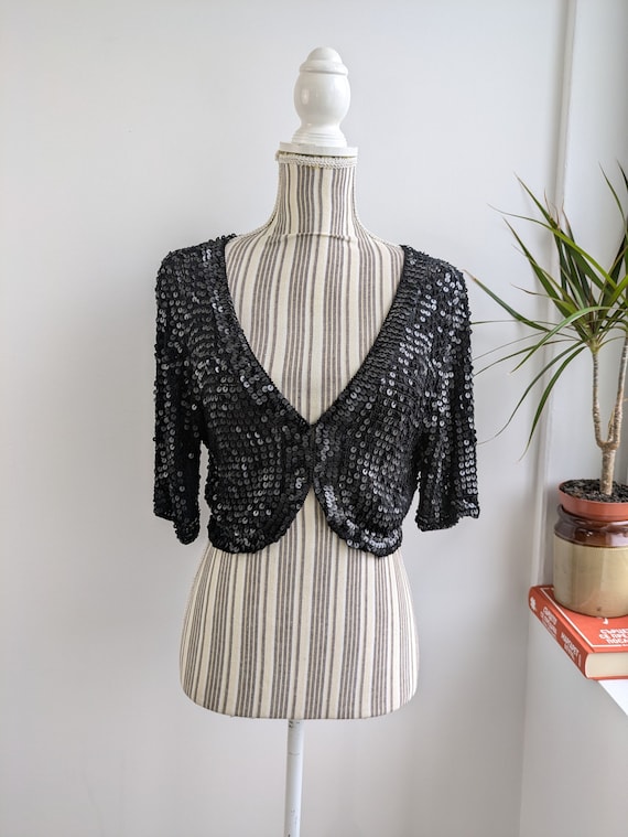 Beaded Jacket Vintage White Sequin Shrug Anna-Kaci Plus Size