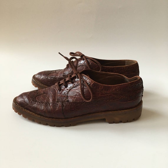 Vintage Flat Leather Lace Up Shoes, Womens Brown Leather Shoes, Italian Flat Leather Shoes, Ladies Tie Oxford Shoes Size EUR 37, US 6 UK 4