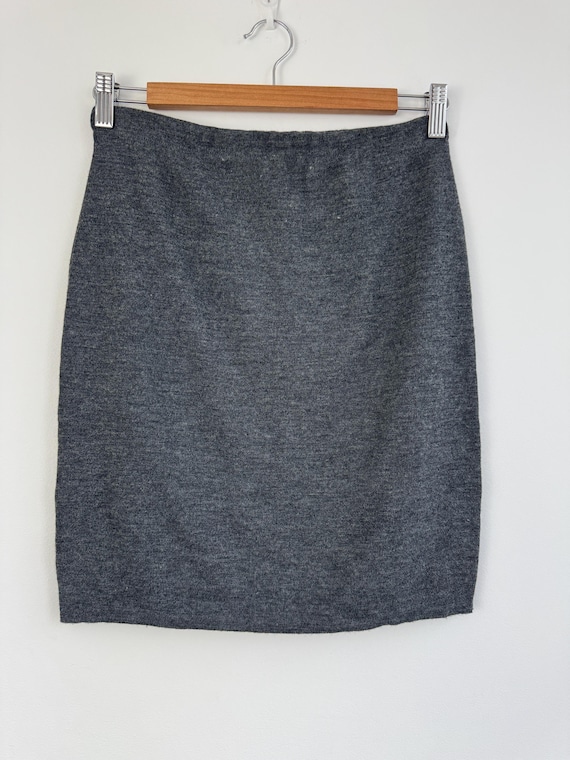 French Vintage Grey Knit Pencil Skirt Size S/M, 90s Serge O'Hane High Waisted Wool Blend Mini Skirt, Elastic Waist Fall Winter Office Wear
