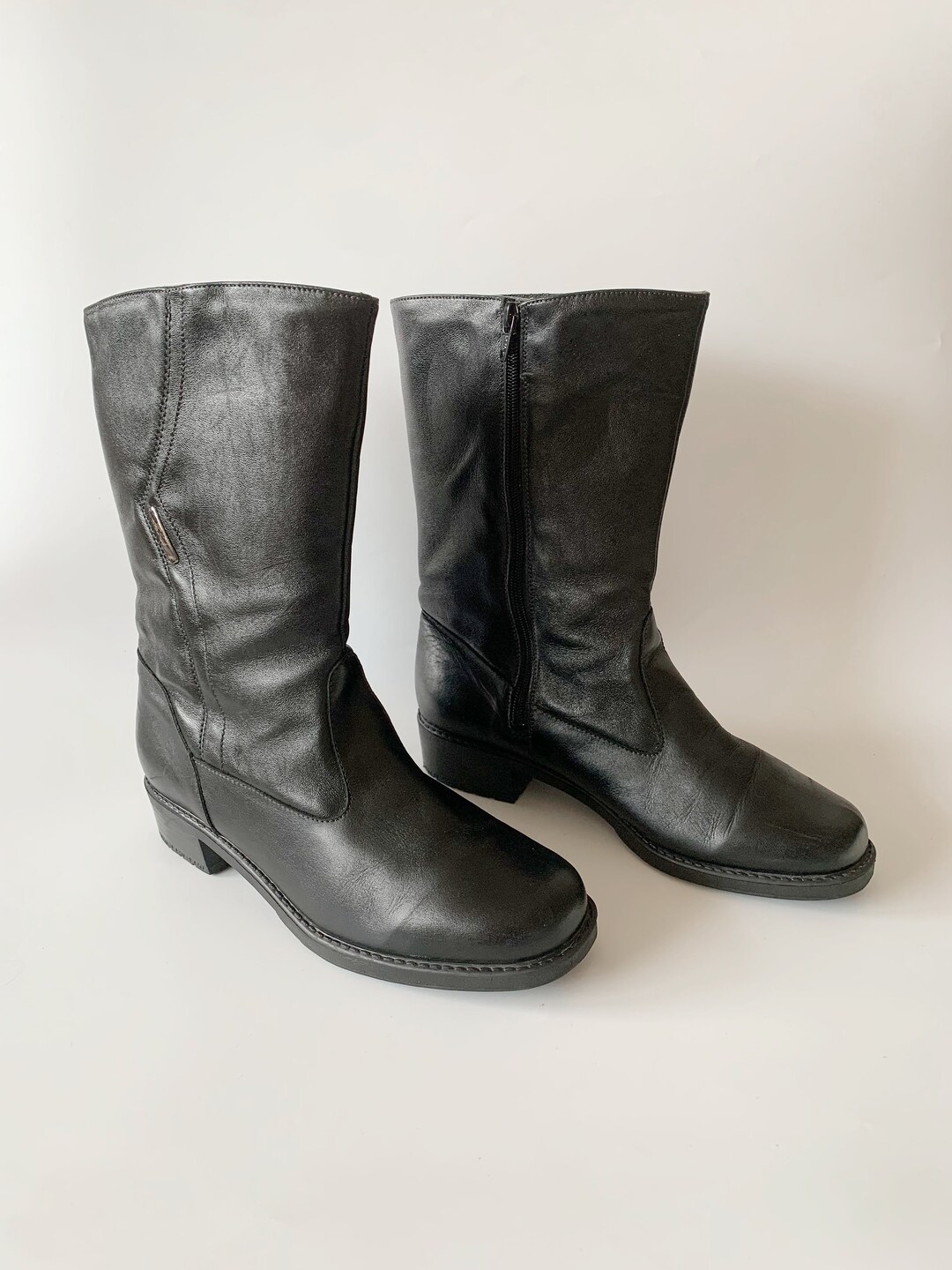 Vintage Y2K Women Winter Boots, Black Leather Boots Size EUR 40 UK 7 1/