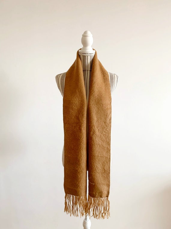 Vintage Very Soft Camel Scarf, Light Brown Wool Sc