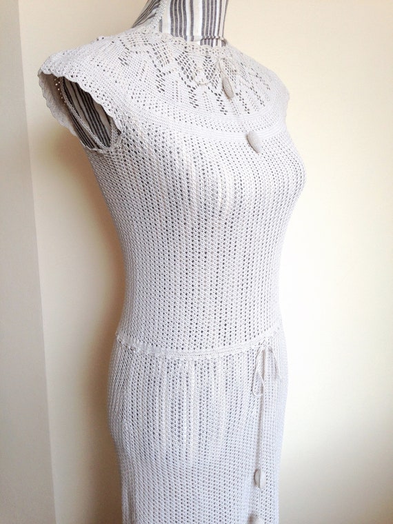 Ecru Crochet Dress, Off White Doily Lace Dress, 70s C… - Gem