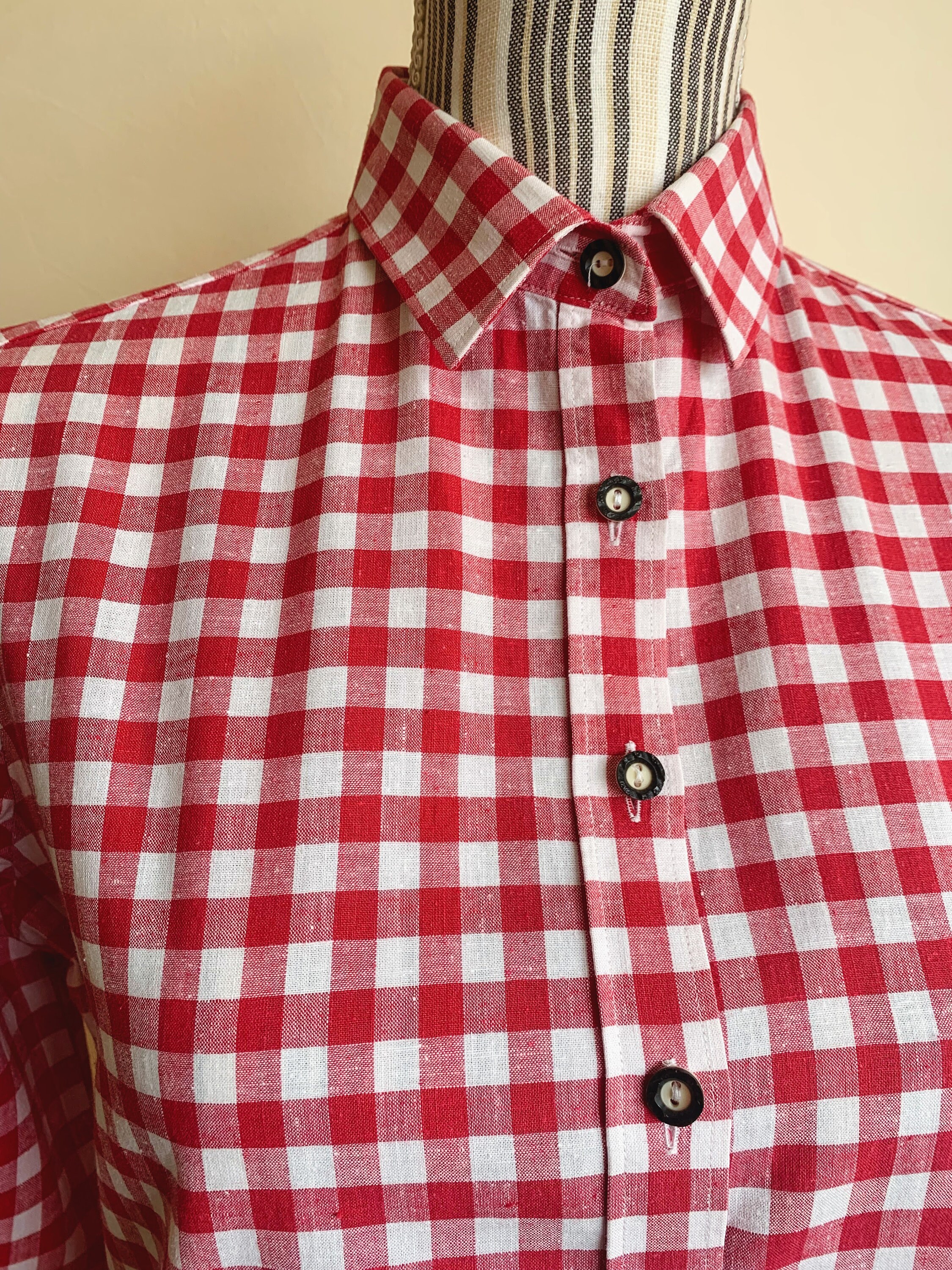 Vintage Checkered Button Down Shirt for Women Size 40 M, Red