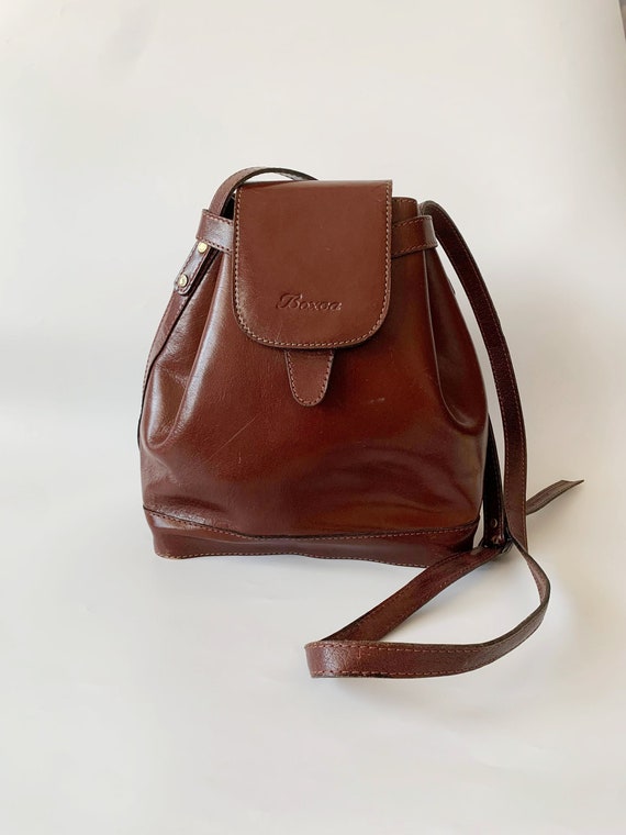 Brown Leather Crossbody Bag, Vintage Boxy Shoulder
