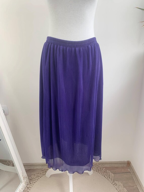 Vintage 80s Pleated Midi Skirt Size M L, Royal Purple High Waisted Accordion Skirt, Retro A-line Skirt, Fully Lined Fine Pleat Flare Skirt