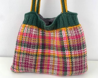 Bunte Boho Hippie Woven Open Top Einkaufstasche, Mehrfarbig gestrickte Schulter Geldbörse, Boho Hand stricken Shopper, Wolle Textile Stoff Handtasche