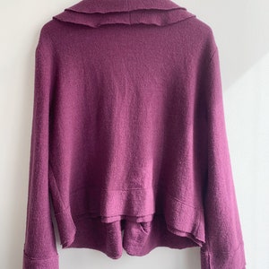 Blazer en laine violet vintage pour femme taille XL, blazer en laine non doublé avec encolure à volants, manteau court en laine, veste courte en laine, cardigan en laine image 4