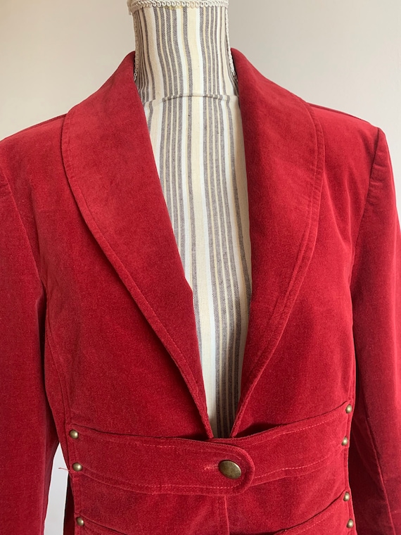 Vintage 90s Red Cotton Velvet Blazer for Women Si… - image 3
