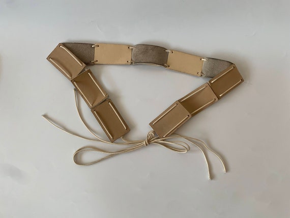 Beige Leather Tie Belt for Women, Distressed Leather Hip Belt, Boho Link Strap Belt, Bohemian Suede Leather Belt, Statement Accessory