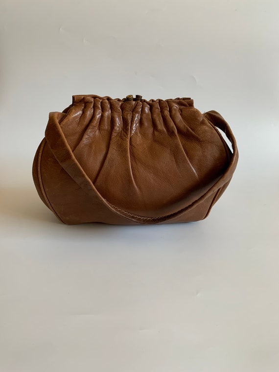 Toffee Brown Kelly Bag with Brass Kiss Lock Clasp… - image 9