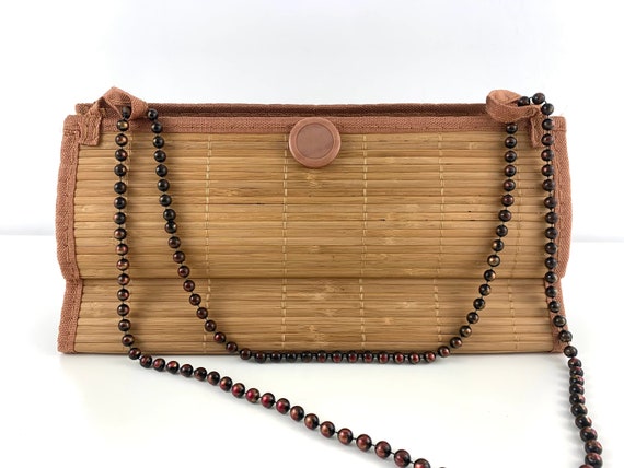 Vintage Wooden Handbag, Bamboo Slim Envelope Purs… - image 2