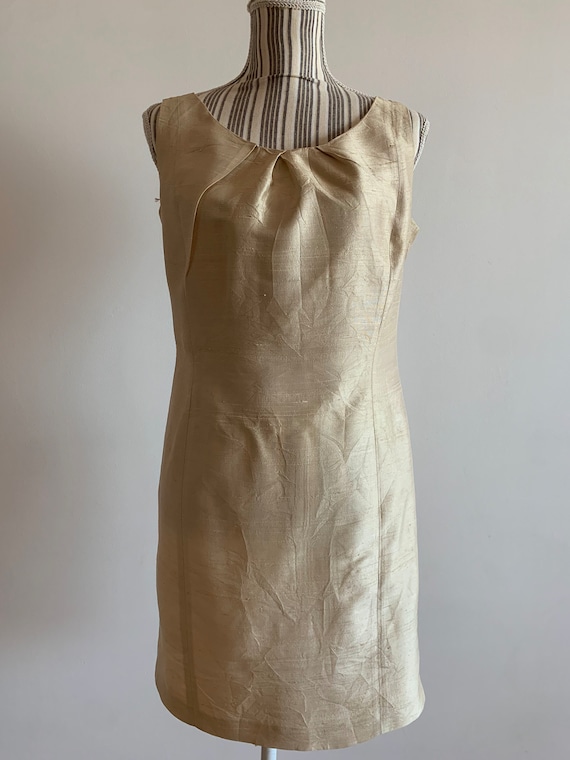 Vintage Champagne Silk Sheath Dress Size M, Straight Midi Dress, Silky Satin Dress, Back Slit Dress, Cocktail Party Wedding Guest Dress