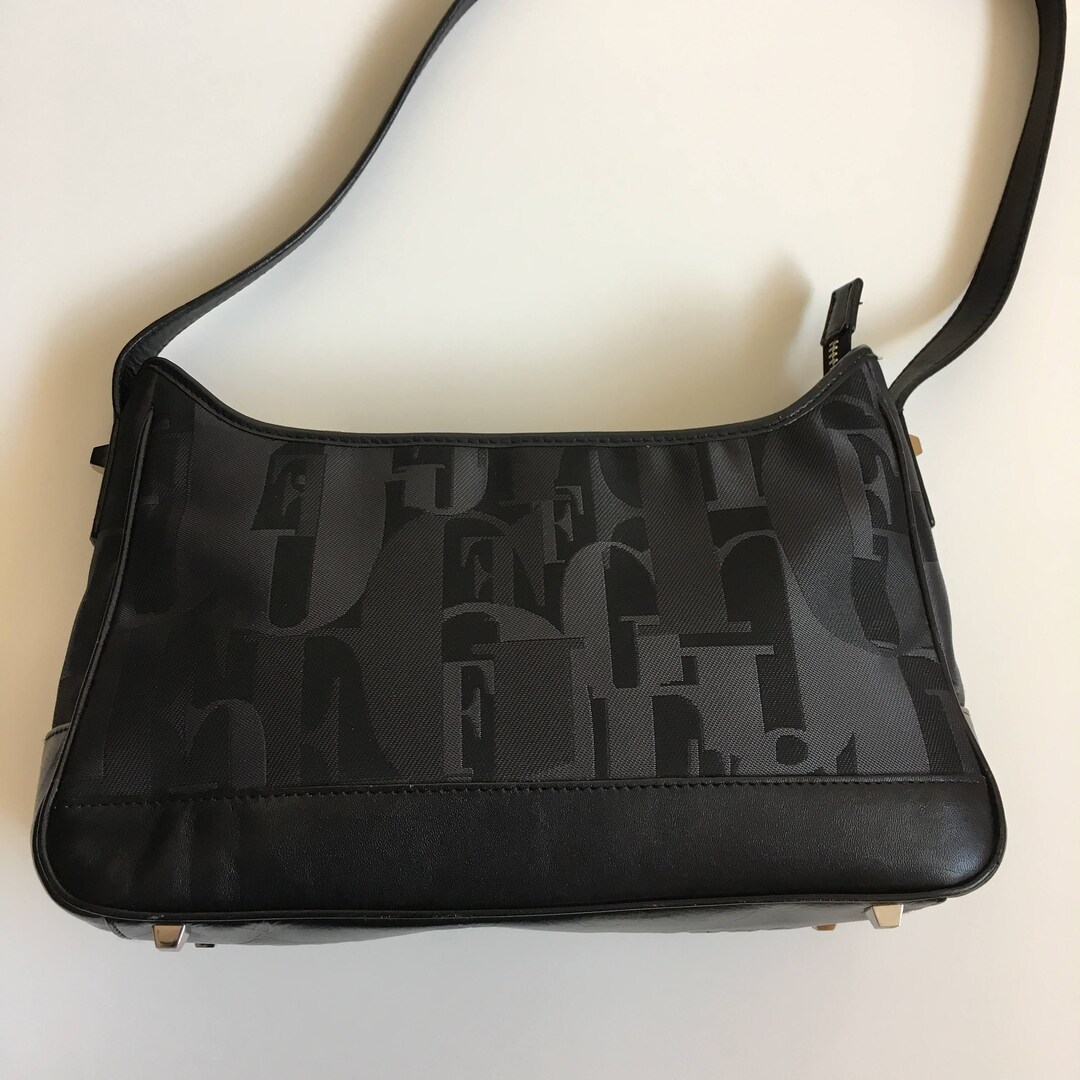 Gianfranco Ferre Black Monogram Fabric Designer Shoulder Bag