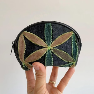 Monedero de piel estilo bohemio con cremallera, monedero de piel de ante, monedero vintage de los años 90, minimonedero floral, monedero bohemio con cremallera