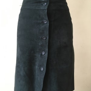 Black Suede Leather Skirt for Women, Button Front Knee Length Midi Skirt, Boho Hippie A Line Skirt, Vintage 80s Retro Festival Clothes