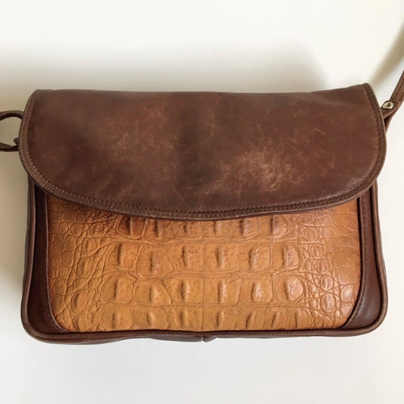 Distressed Leather Brown Beige Crossbody Bag, Boh… - image 5