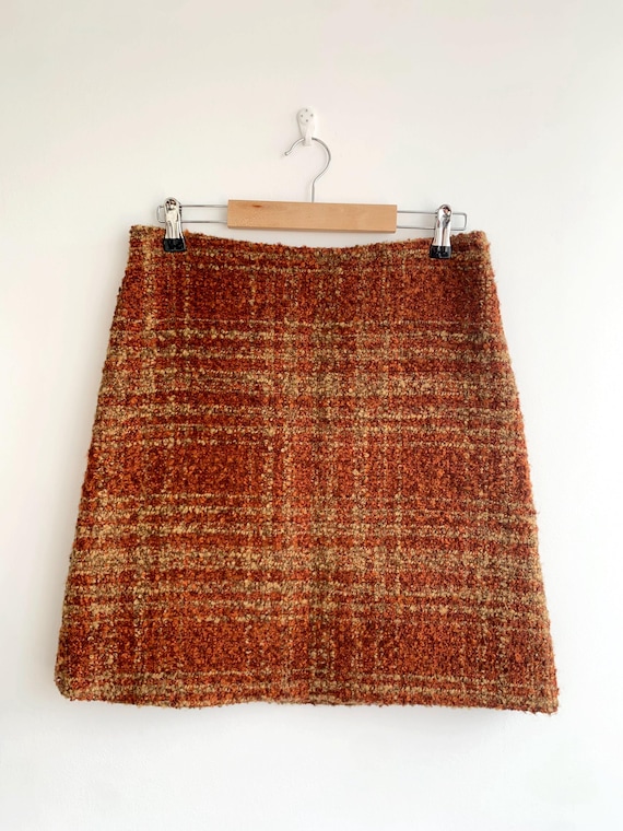 Vintage Tweed Bouclé Wool Skirt Size S, Elegant Short Pencil Skirt, Feminine Classic Mini Skirt for Women, Fitted Silhouette Office Outfit