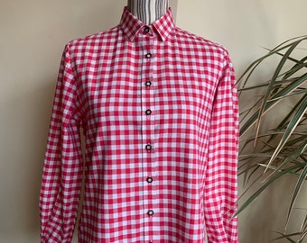Vintage Checkered Button Down Shirt for Women Size 40 M, Red