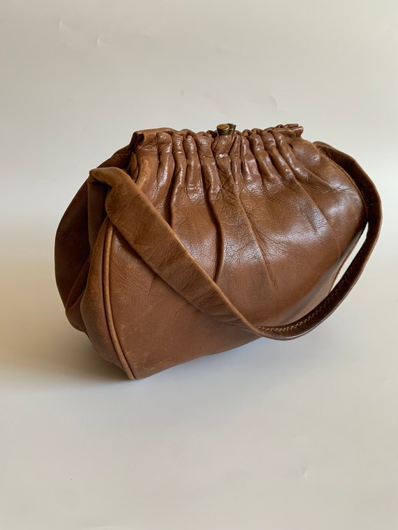 Toffee Brown Kelly Bag with Brass Kiss Lock Clasp… - image 4