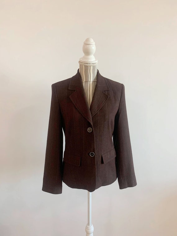 Vintage Burgundy Brown Striped Blazer for Women Size S, 90s Herringbone Menswear Blazer, Spring Fall Minimalist Coat, Slim Fit Suit Jacket