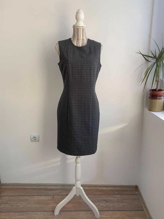 Vintage Pencil Dress Size S, Grey Office Dress, Sleeveless Work Dress, Elegant Officewear, Smart Casual Midi Dress, Business Attire Woman