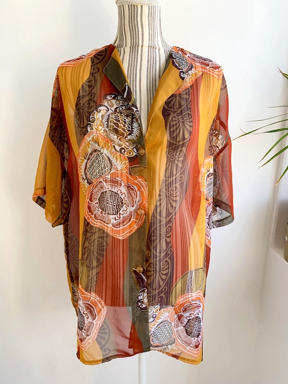 Vintage 90s Sheer Button Down Shirt for Women XL Transparent Summer Shirt for Women Plus Size Boho Paisley See Through Collared Blouse