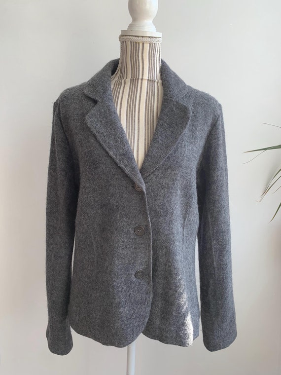 Vintage Y2K Grey Wool Blazer for Women Size M L, Collared V Neck Winter Blazer, Short Woollen Coat, Warm Pure Wool Jacket, Felt Outerwear