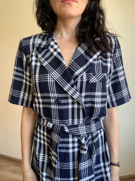 Vintage 90s Checkered Button Up Dress with Tie Be… - image 7
