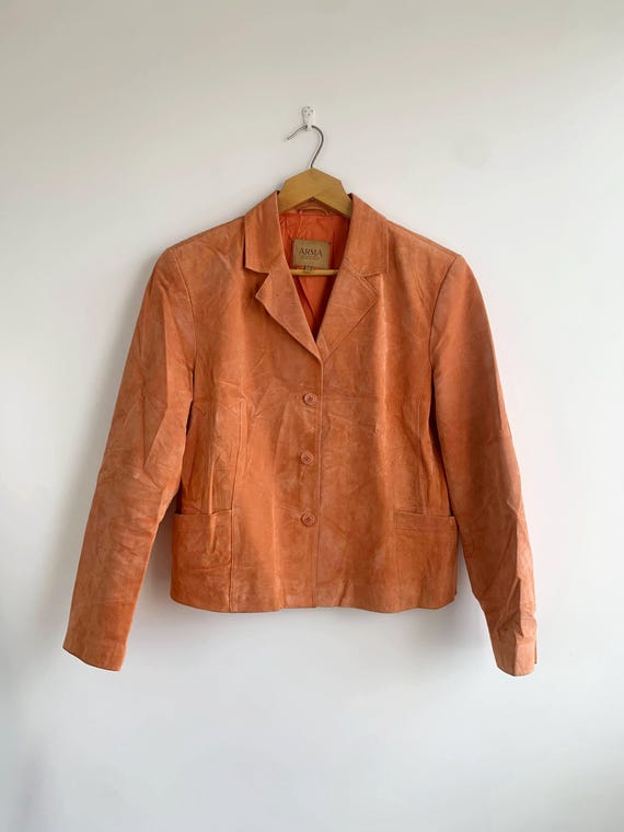 Vintage ARMA Orange Suede Jacket Women's Size L, Genuine Pig Leather Blazer, Cropped 90s Y2K Rust Cropped Coat, Real Suede Fall Outerwear