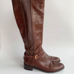 Vintage Tall Riding Boots for Women Size EUR 39 UK 5.5 US 8, Toffee Brown Distressed Leather Knee High Boots, Flat Low Heel Equestrian Boots