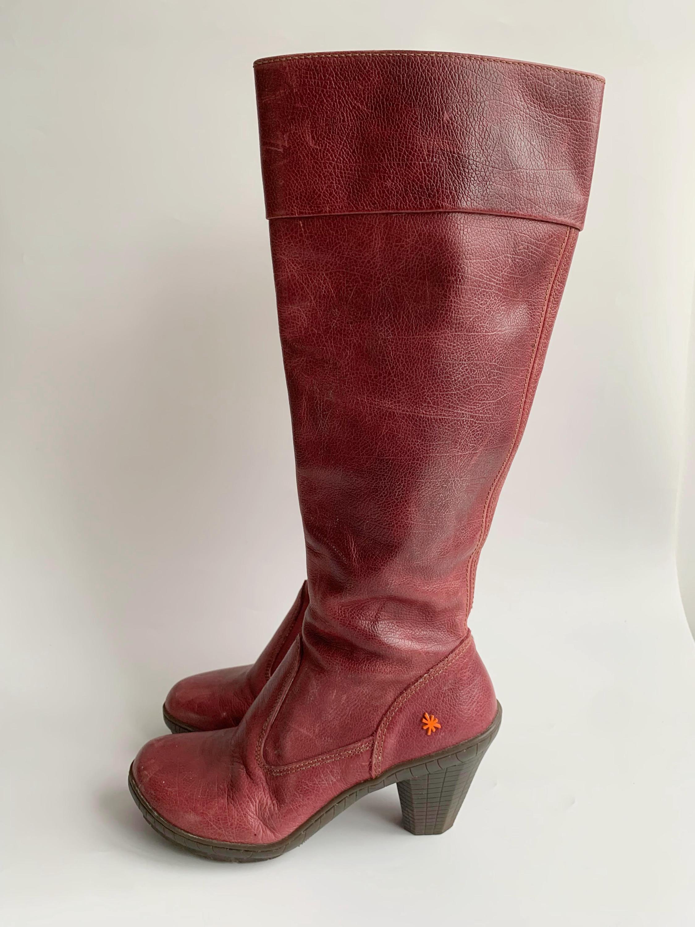 Vintage Burgundy Red Leather Boots Size EUR 38 UK 5 US 7.5
