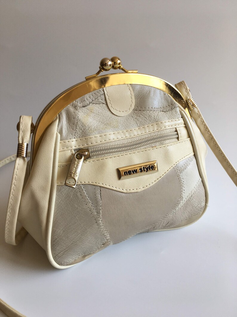 Off White Small Crossbody Bag Metal Frame Kiss Lock Purse ...