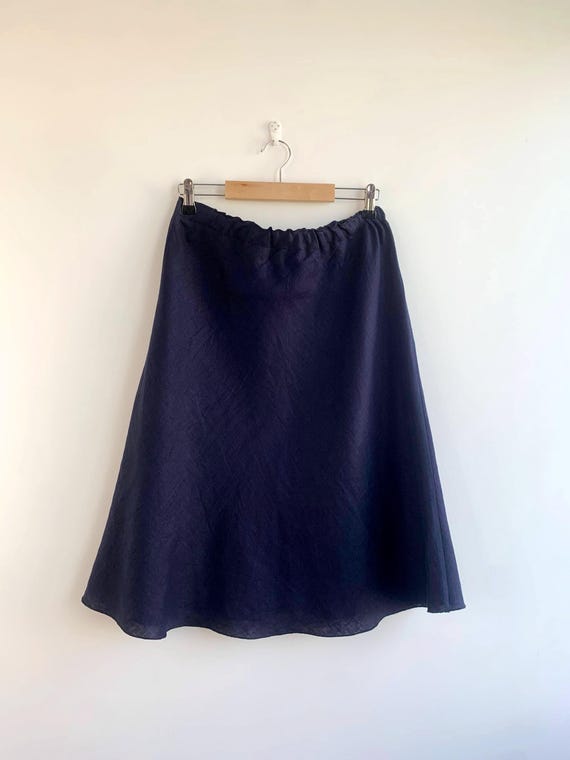 Vintage Linen Skirt Size M L, Classic Navy Blue A-Line Long Linen Skirt, Elastic Waist Modest Skirt, Womens Flax Skirt, Basic Summer Clothes
