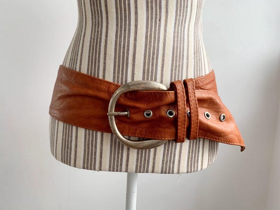 Vintage Italian Extra Wide Brown Leather Belt for Women 95 cm 37", Super Soft Boho Grunge Cinch Belt, Large D Ring Silver Buckle Obi Belt