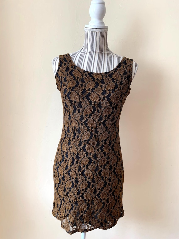 Vintage Lace Dress Size S, Rust Brown Mini Dress, Short Sheath Dress, Sleeveless Fitted Pencil Dress, Formal Cocktail Dress, 60s Style Dress