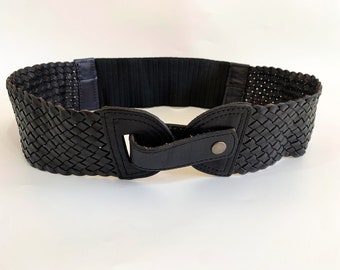 Y2K Bohemian Wide Leather Woven Hip Belt W/ Fringe in Black  display picture 1