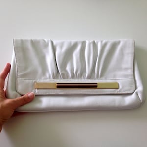 Sac en cuir blanc, pochette fine, pochette enveloppe en cuir véritable, petite pochette moyenne, pochette rétro, sac à main vintage des années 80