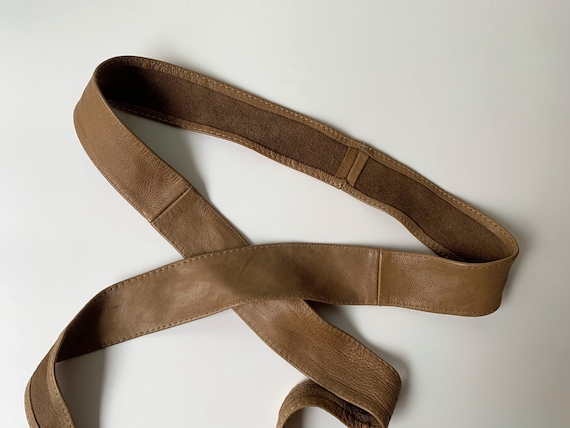 Nude Soft Leather Belt for Women, Vintage Real Leather Belt, Taupe Waist Belt, Tan Leather Belt, Wrap Tie Belt, Waist Cincher Bow Belt