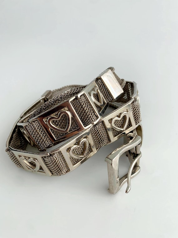 Vintage Silver Metal Belt, Jewelled Concho Style Belt, Heart  display picture 1