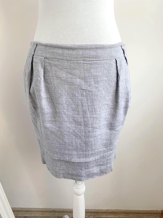 Vintage Mexx Metropolitan Grey Linen Blend Mini Skirt Size M, Pleated Detail Short Linen Skirt With Pockets, Y2K Flax Summer Office Clothes