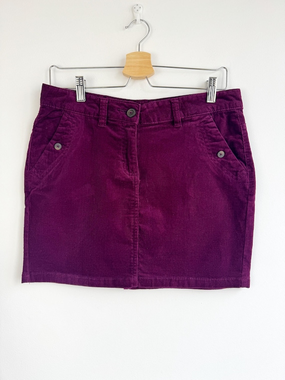 Vintage Purple Corduroy Mini Skirt, Y2K Low Rise Short Cotton Cord Skirt, Dark Magenta Plum Boho Festival Skirt, Women's Size 38 Medium