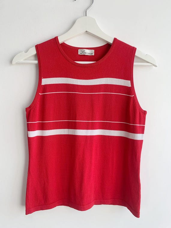 Sleeveless Knitted Tank Top Size XS, Vintage 90s Slim Fit Tank, Fitted Tight Stretchy Cropped Blouse, Red Fine Knit Tee, Silk Blend Vest