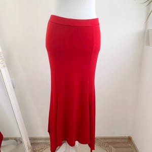 Vintage Red Mermaid Skirt Size S M, Asymmetrical Maxi Skirt, High Waisted Red Skirt, Elastic Waist Stretchy Flare Skirt, Red Tango Skirt