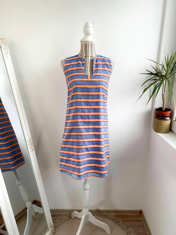 Vintage Cotton and Silk Dress Size S At Insight Andrea Turchi, Light Blue Salmon Orange Y2K Dress, Short Summer Dress, Sleeveless Sun Dress