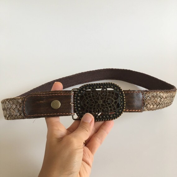 Brown Woven Straw Waist Belt for Women with Ornat… - image 3