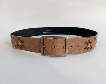 Vintage Y2K Womens Brown 100% Leather Floral Studded Hippie  display picture 1