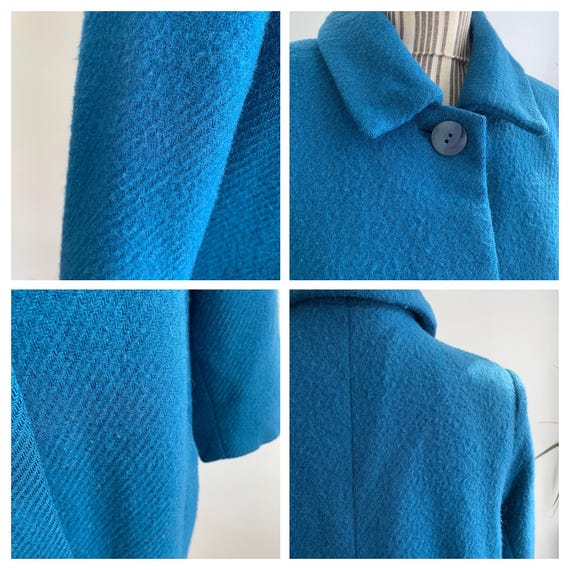 Vintage 60s 70s Turquoise Blue Wool Coat Size S M, Collared